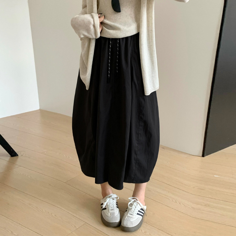 アメリカンワークウェアパッチワークパンプキンスカート女性用夏怠惰なルーズハイウエストスリム多用途速乾ミドル丈スカート|undefined
