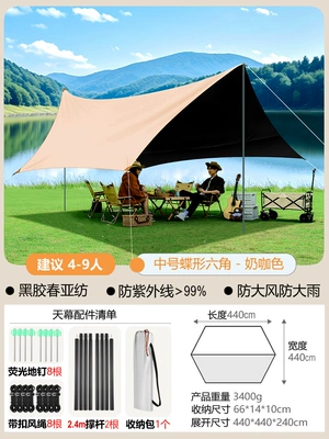 Titanium Cold Black Vinyl Avtomobil yan çətirləri - large-hexagonal-19-square-meters-milk-cafe-butterfly-canopy