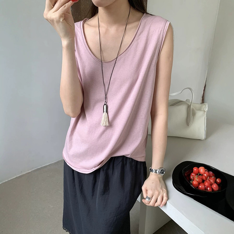 2026 Summer New Solid Color Versatile V-Neck Vest for Women, Slim-Fit Sleeveless T-Shirt, Suitable for Layering or Wearing Alone