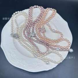 6-7淡水米珠基本无暇+10-11爱迪生圆珠项链 总长80cm磁吸扣毛衣链