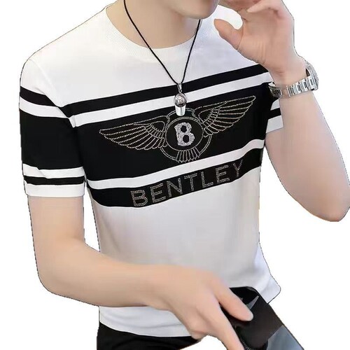 Summer Men's Ice Silk Short-Sleeved T-Shirt, Men's T-Shirt 2025 New Lightweight Thin Men's Clothing, Quick-Drying T-Shirt with Striped Design, T-Style Shirt