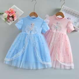 冰雪奇缘爱莎公主裙夏季儿童连衣裙中小童礼服蓬蓬裙短袖连衣裙