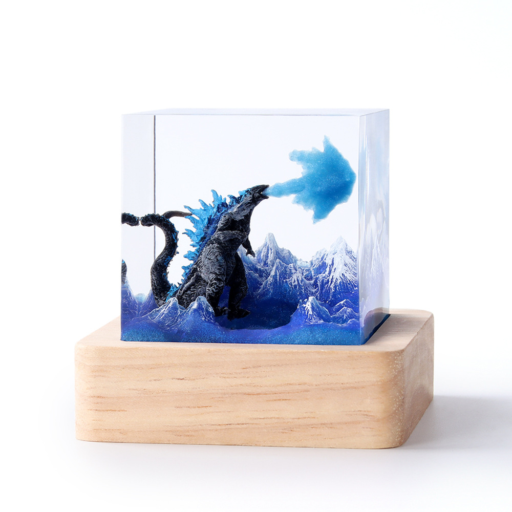 Micro Sandalwood European-style  Creative Crystal Buried Godzilla Mini Night Light Gel Dropping for Students and Children Gifts