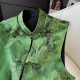 Quality Assurance Young New Chinese Style National Style Green Vintage Buckle Vest Spring and Autumn Silk Jacquard Stacked Top