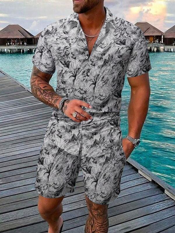 2025 nuevo estilo Amazon transfronterizo tendencia de moda casual europea y americana camisa de manga corta pantalones cortos traje MB1 MA1