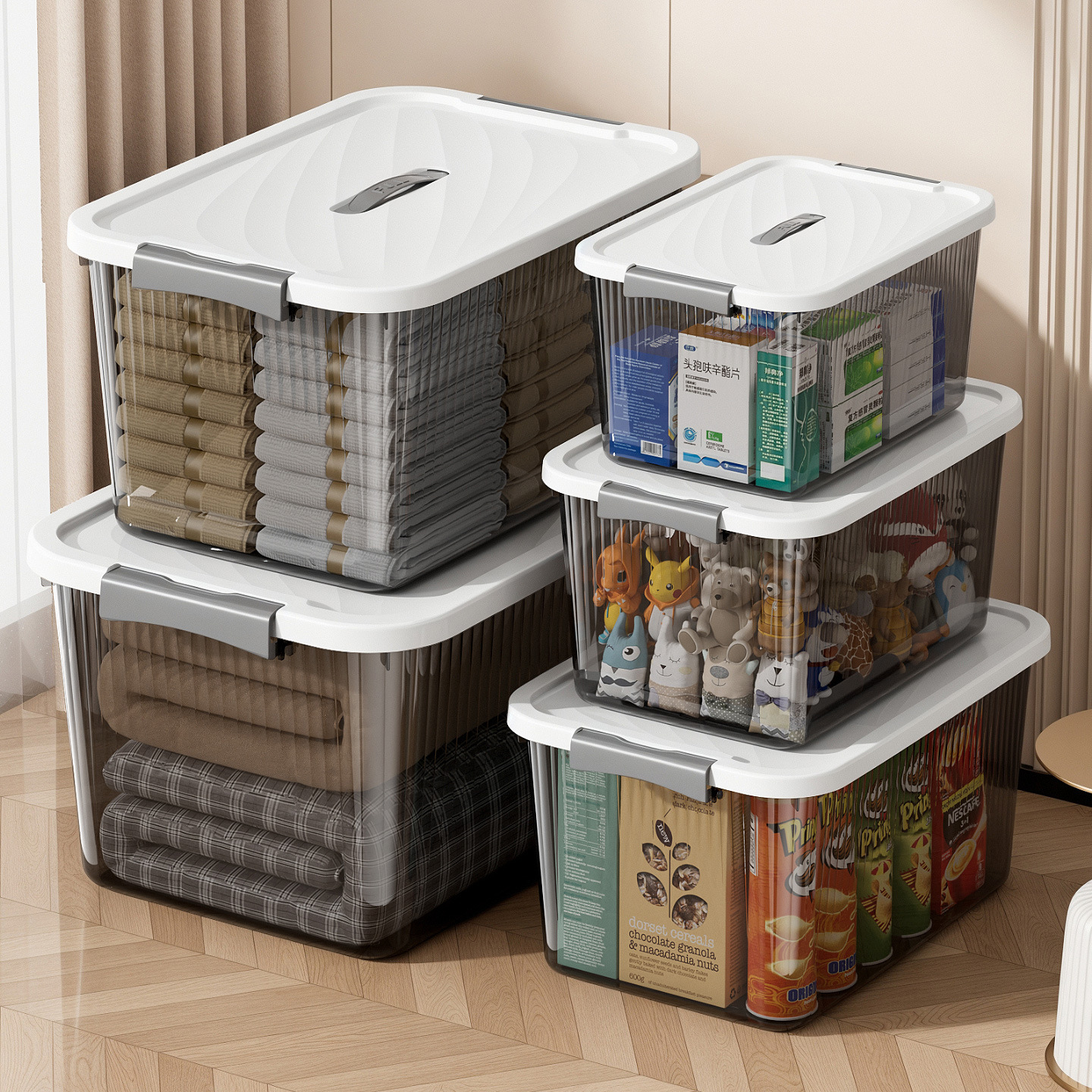 Home Transparent Storage Box Large Student Dormitory Clothes Storage Box Snack Toy Storage Box Car Storage Box