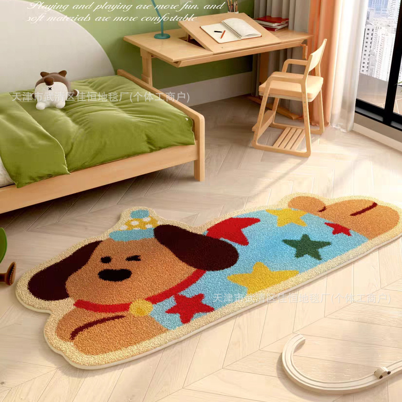 卡通萌趣动物家用地垫仿羊绒吸水防滑卧室客厅可爱装饰地垫大面积