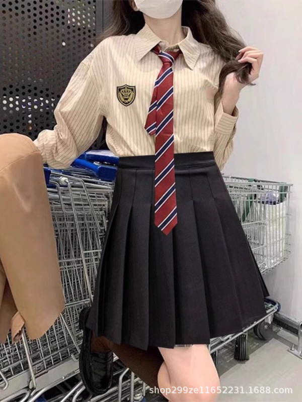 学院风jk制服套装条纹衬衫女春秋2025新款长袖衬衣设计感小众上衣|undefined