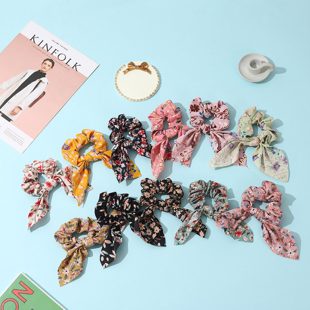 Retro Fabric Bowknot Ribbon Floral Hair Scrunchies display picture 13