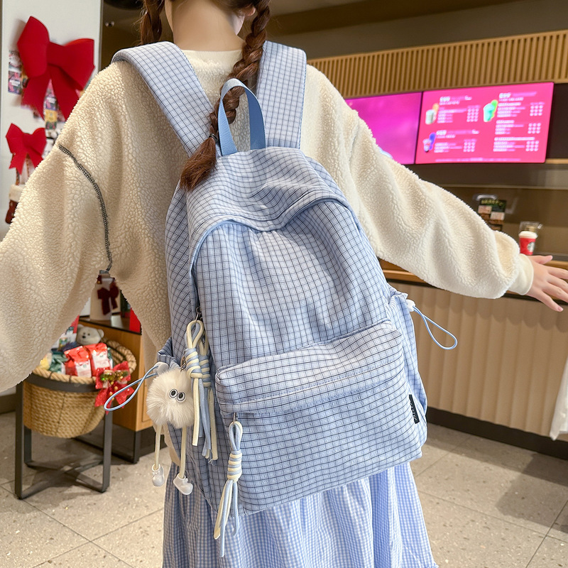 High-Value Mori-Style Fresh Plaid Girly Travel Backpack Korean Ins Style Student Party Class Backpack