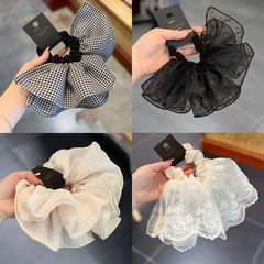 裙摆黑白大肠格子发圈立体气质双层马尾赫本感扎发头绳肥肠发绳