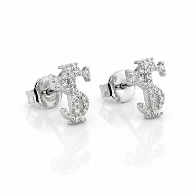 Stk Asen Ai Zhiheng Ts Small Town Boy Magnetic Niche Trendy Full Diamond Hip-Hop Fashion Digi Earrings