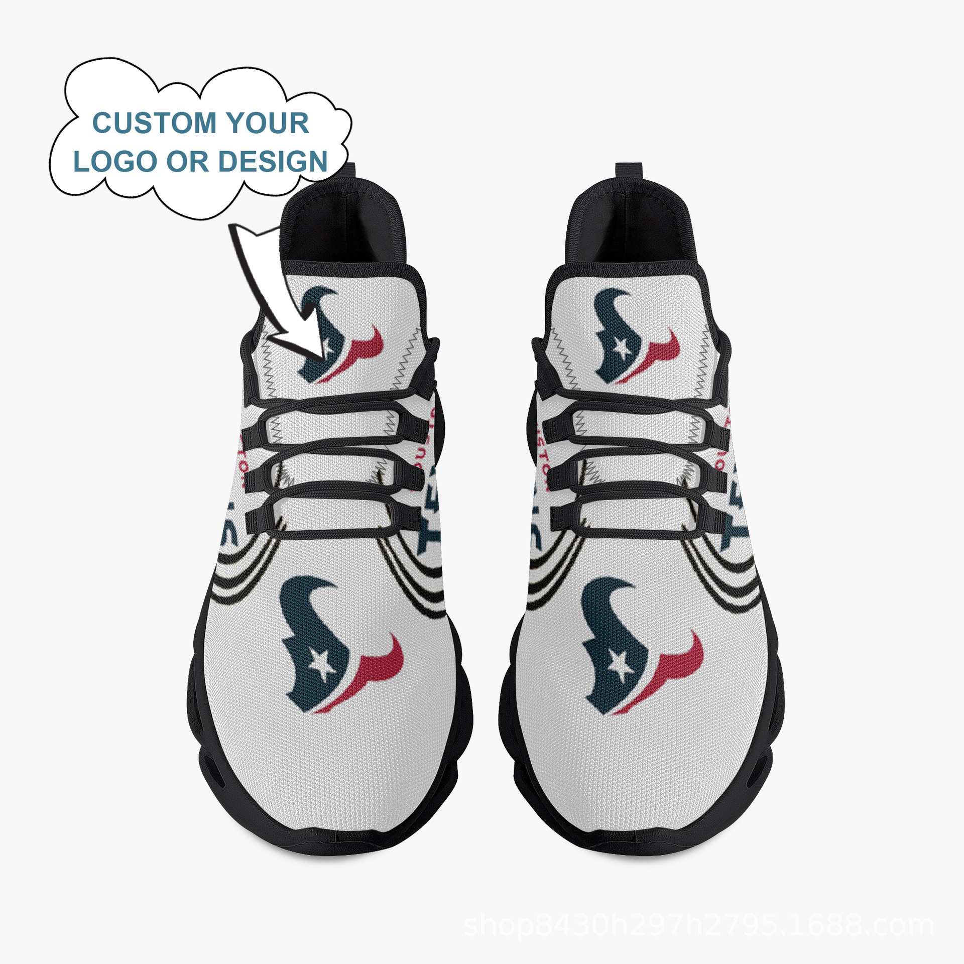 外贸休斯顿德州人球队定 制图案黑底刀锋鞋印花飞织运动鞋可代发