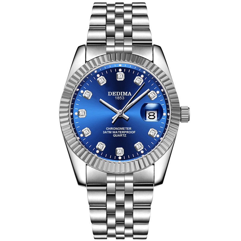 Silver with blue face