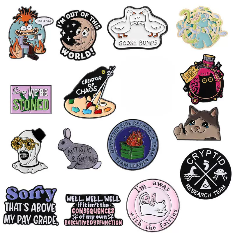 卡通语录胸针焦虑的兔子独角兽可爱动物造型金属配饰徽章别针