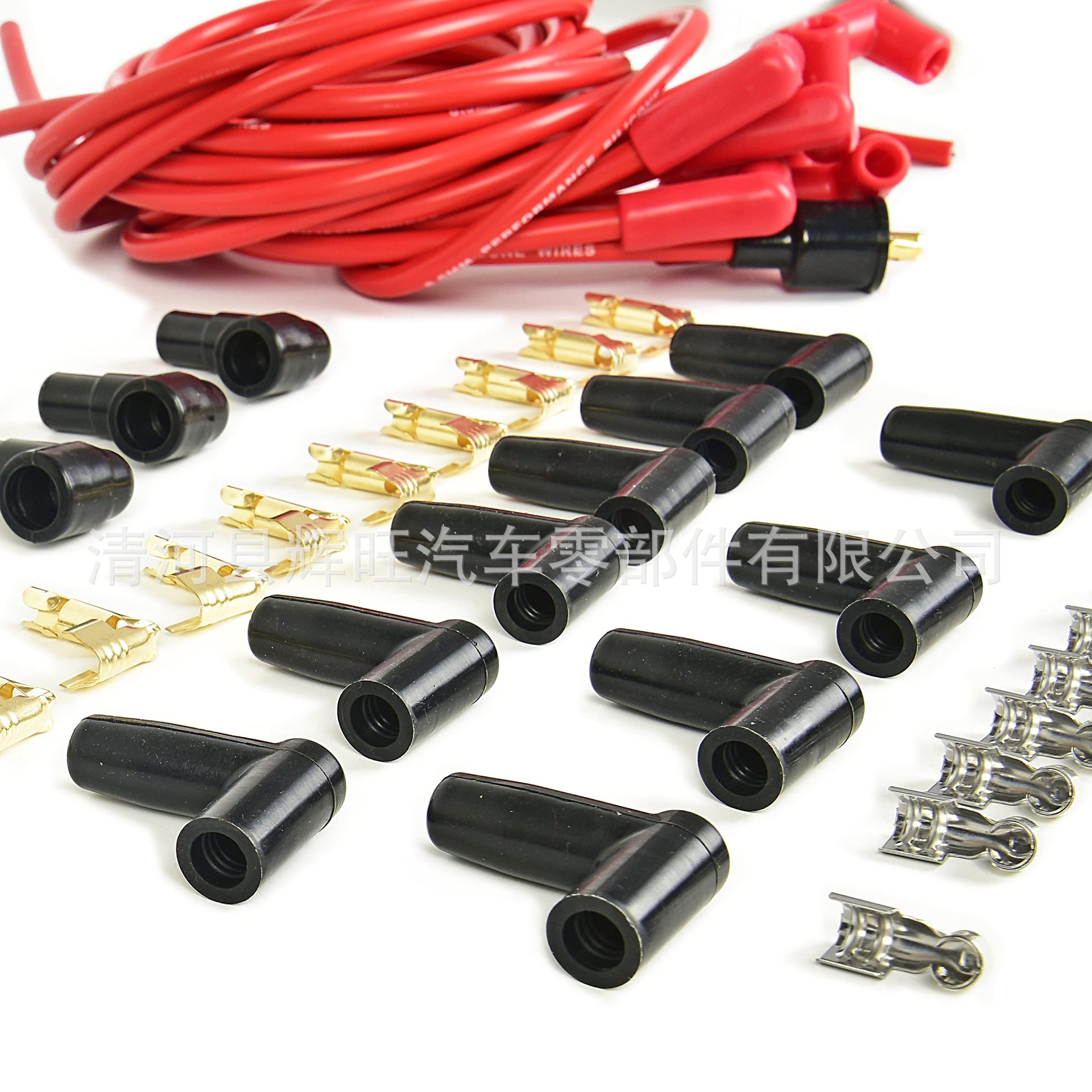 8mm Spark Plug Wire Set with Red Silicone Sheath and 90-Degree Elbow, Can Replace Rlp-4041