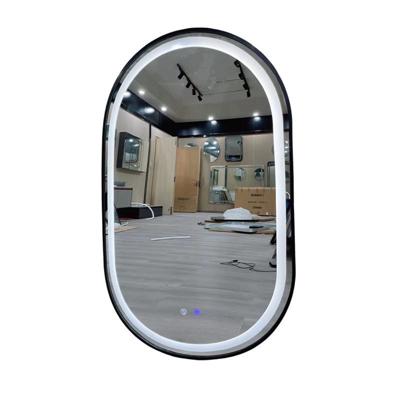 Espejo de plata de alta definición con marco de pared sin agujeros de perforación de lámpara LED espejo de maquillaje ajustable de color de luz espejo de desintelación táctil