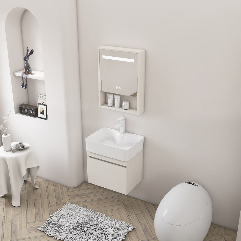 gabinete de baño de madera sólida de casa pequeña gabinete de lavabo de baño combinación lateral de almacenamiento lavabo lavabo color crema