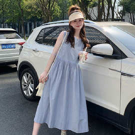 学院风条纹背带连衣裙女学生韩版宽松百搭中长款收腰显瘦背心裙子