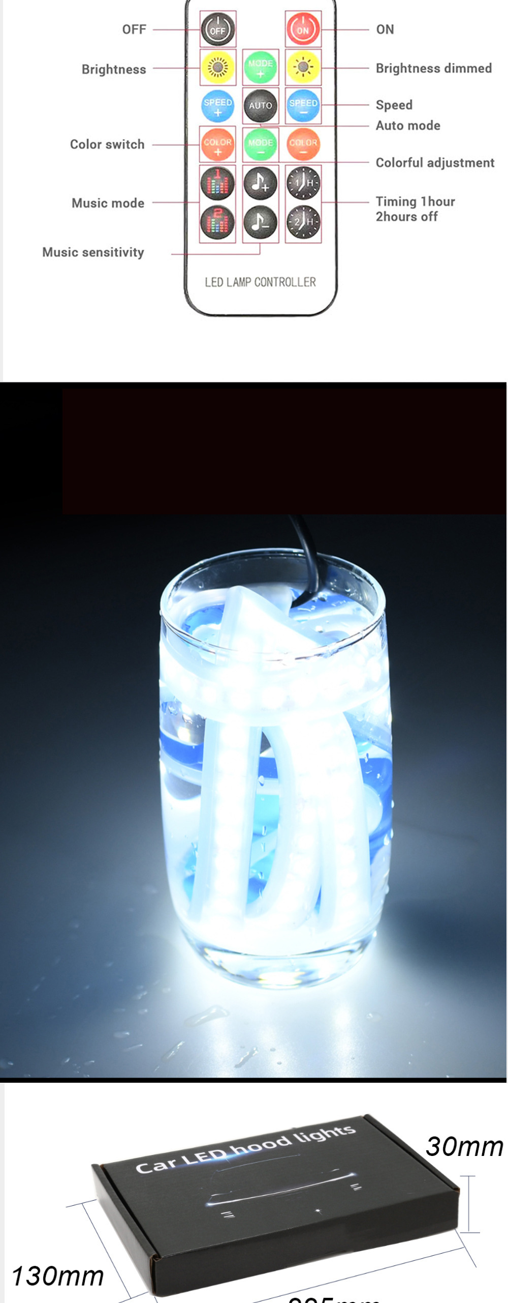 Hot-Selling Modified Daytime Running Light Hood Light Led Car Super Bright Light Guide Strip Colorful Hood Ambient Light