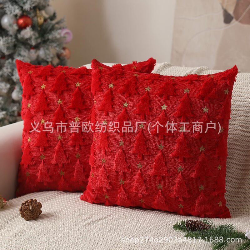 跨境抱枕套 现货圣诞树抱枕套圣诞树五角星抱枕亚马逊靠枕腰枕套|undefined