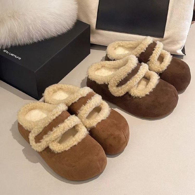 包头厚底毛拖鞋女2025冬季辛苦加厚保暖一脚蹬外穿拖鞋