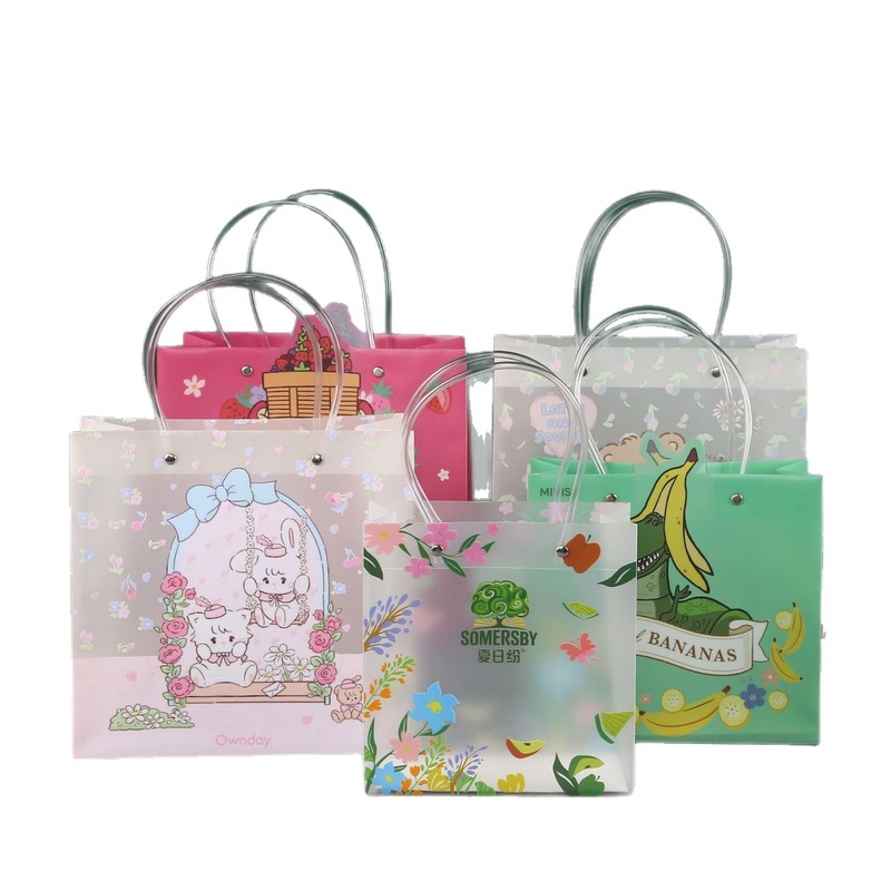 プラスチックPVC製ハンドバッグ、カスタムマット加工洗剤包装袋、花、結婚式のお菓子、記念品、PP透明ギフトバッグ|undefined
