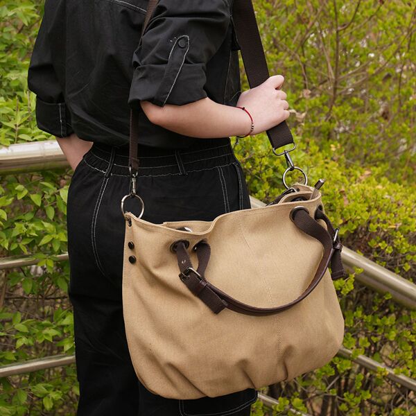 capacious retro solid color shopping bag