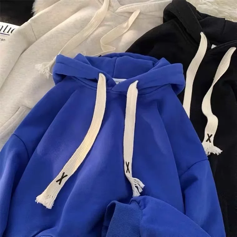 Klein синий тканый свитер для мальчиков осень новый флис подкладка с капюшоном Топ ленивый стиль пара пальто Модные