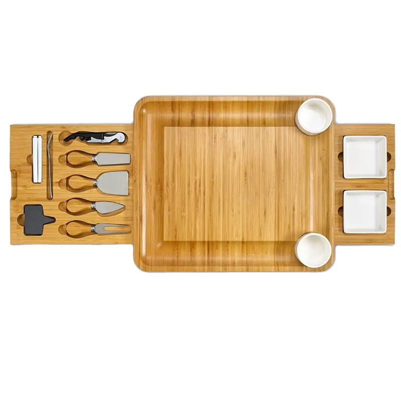 Spot tabla de queso de bambú con cuchillo bandeja de queso juego de bandeja de fruta de bambú tabla de cortar para hornear tabla de cortar