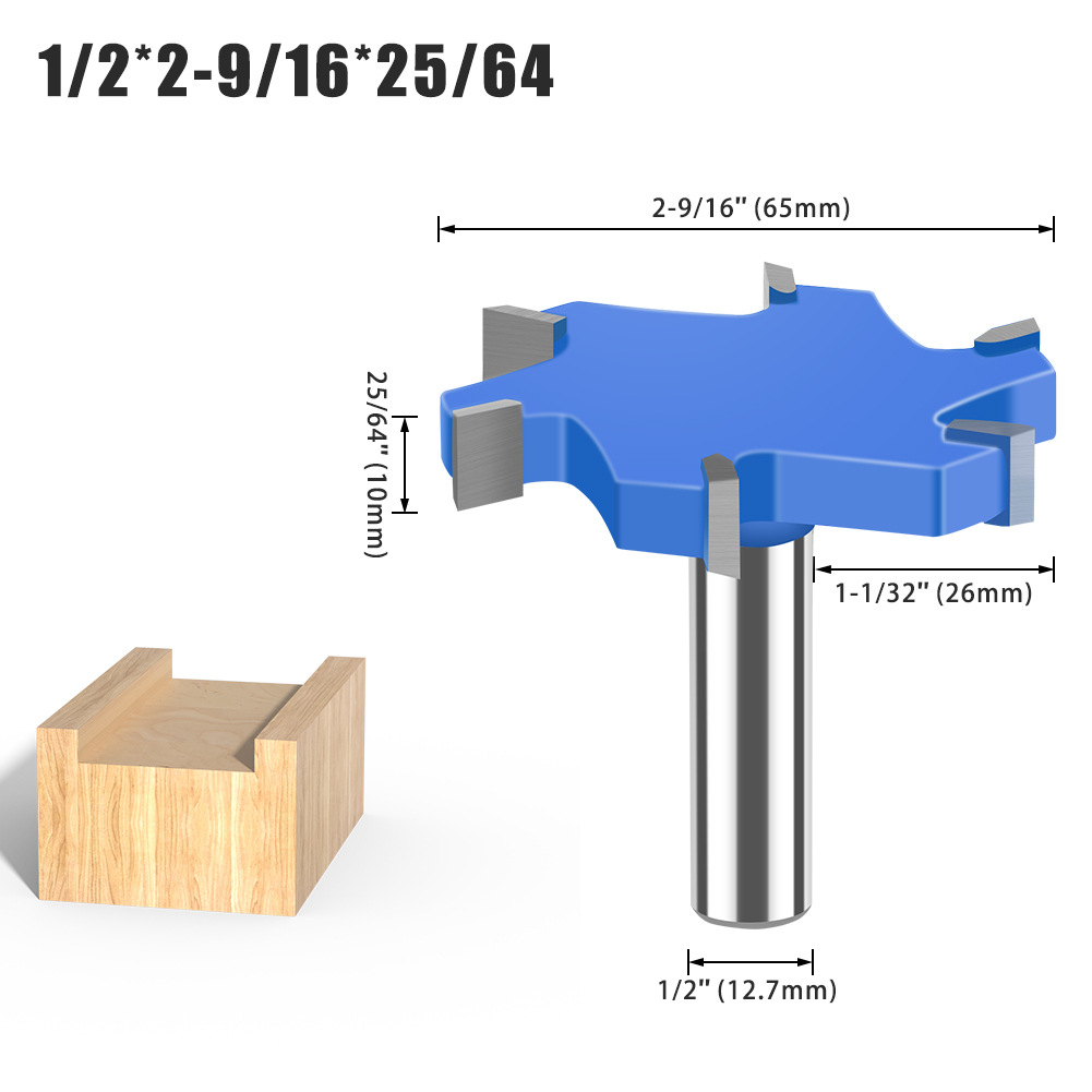 Cuchillo en forma de T de cuatro dientes de 6 dientes 1/2 mango Herramienta de carpintería de mango de 12mm Cuchillo de ranura en forma de T alargado Cuchillo de ranura Cortador de fresado en forma de T Cuchillo Tenon