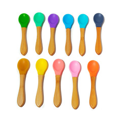 Silicone Baby Bamboo Spoons for Early Education Kindergarten Children to Learn Eating - Training Soft Head Spoons, Bulk Order Starting at 2 Pieces