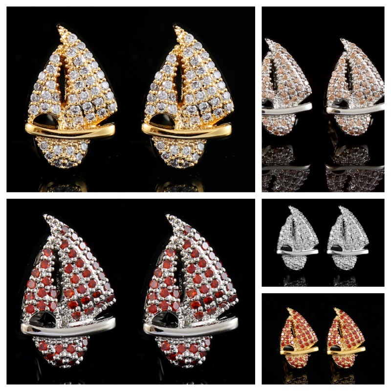 Men's elegant sail Golden Diamond zircon cufflinks men's French style shirt cuff fashion personality novel cufflinks