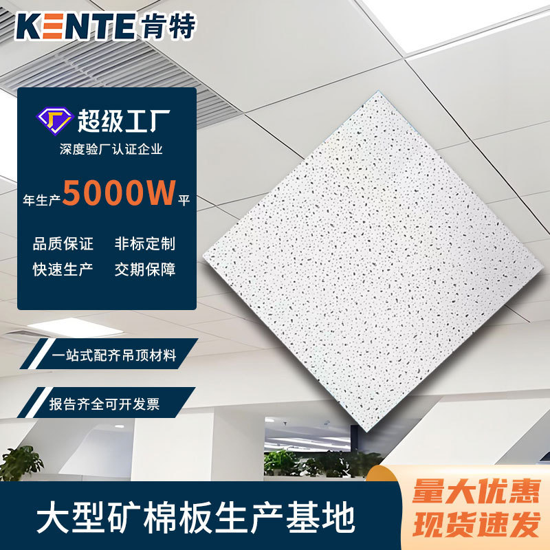 Mineral Wool Ceiling Panels Wholesale School Office Sound-Absorbing Ceiling Materials Fireproof and Moisture-Proof Mineral Wool Panels