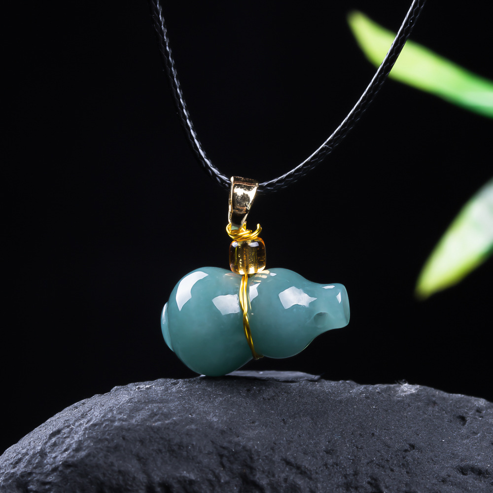 Authentic Grade A Jadeite Icy Blue Water Gourd Pendant, a Fine Jade Jewelry Piece, Wholesale Jadeite Items