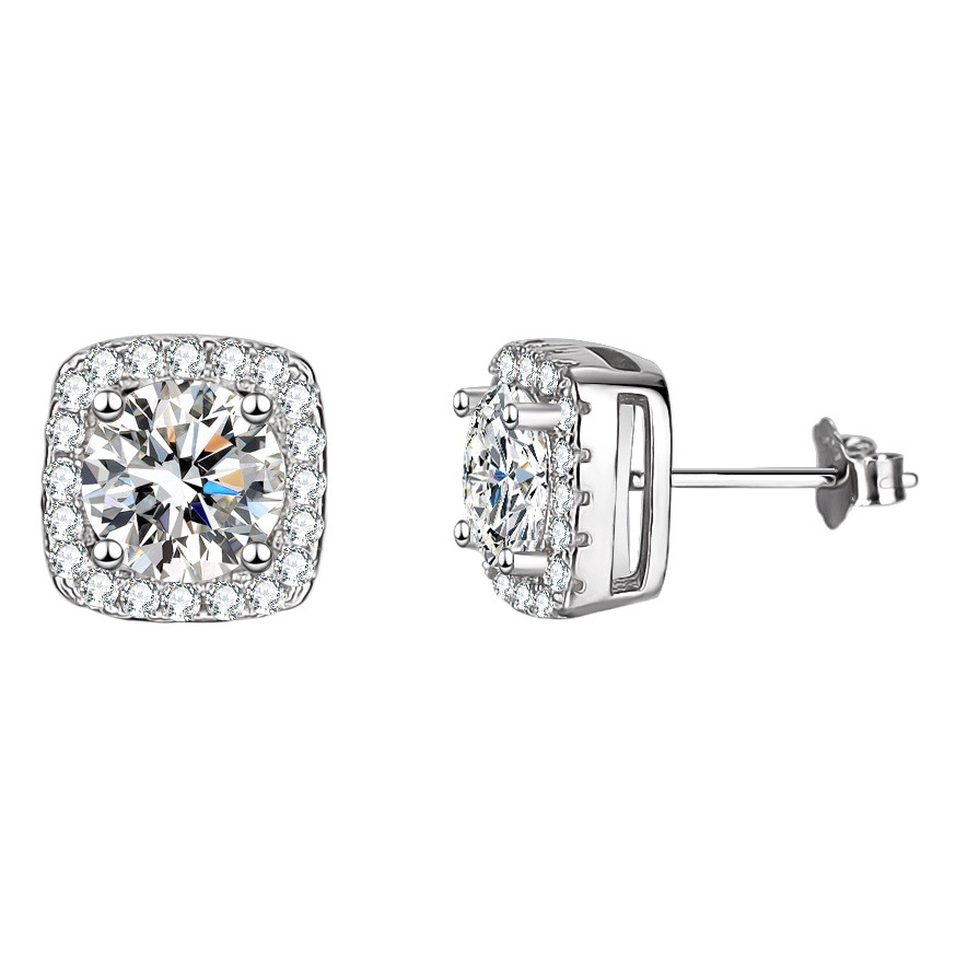 Venta caliente TikTok Kuaishou transmisión en vivo en línea S925 plata esterlina moissanite bolsa cuadrada conjunto de tres piezas anillo Collar para mujeres