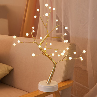 Cross-border creative LED desktop night light copper wire pearl tree light touch switch stars Christmas holiday atmosphere
