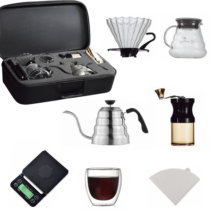 Cross-border outdoor coffee suit travel combination coffee bean grinder hand pot coffee appliance suit gift box