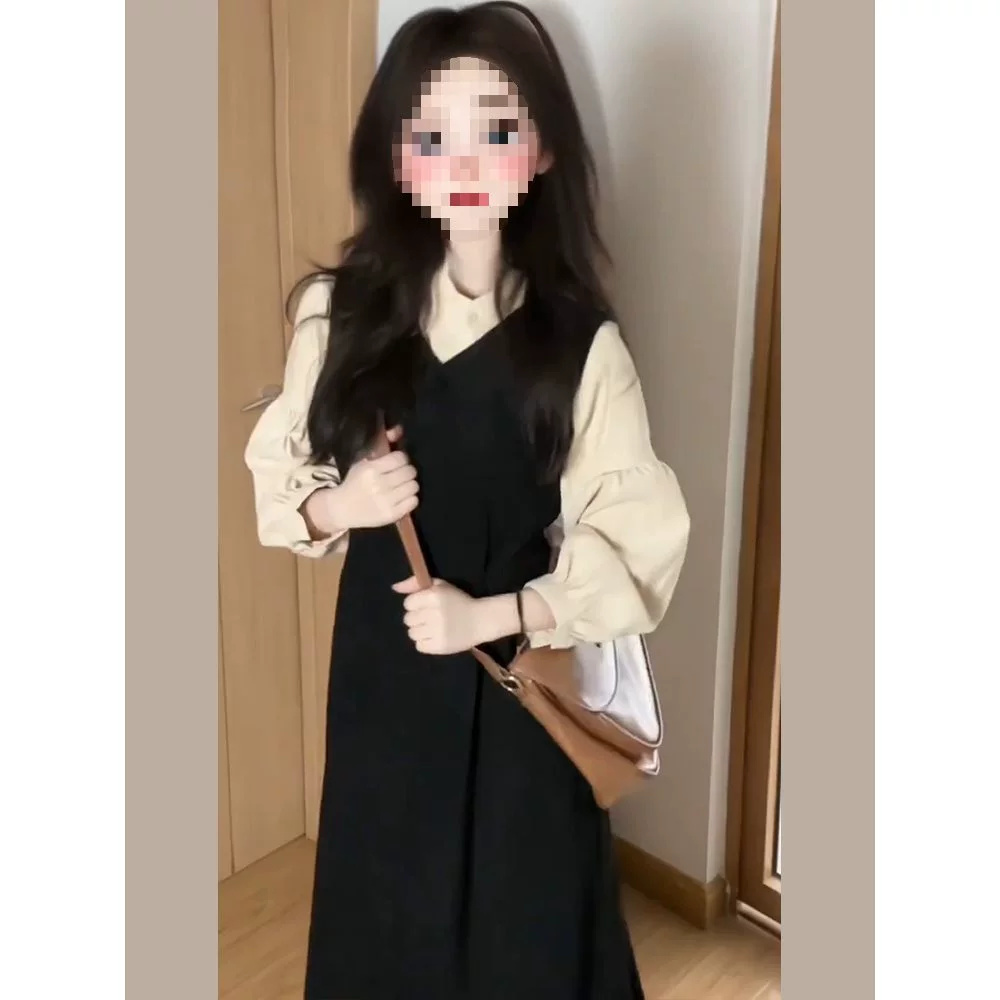 Французское платье-футляр с драпировкой, новинка 2025 года, ранняя осень, студенческий стиль для миниатюрных фигур.