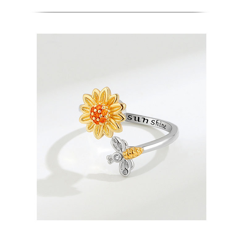 Anxiety Ring, Open Rings Classification 925 Sterling Silver Sunflower Open Rings Anxiety Ring 925 Sterling Silver Rings