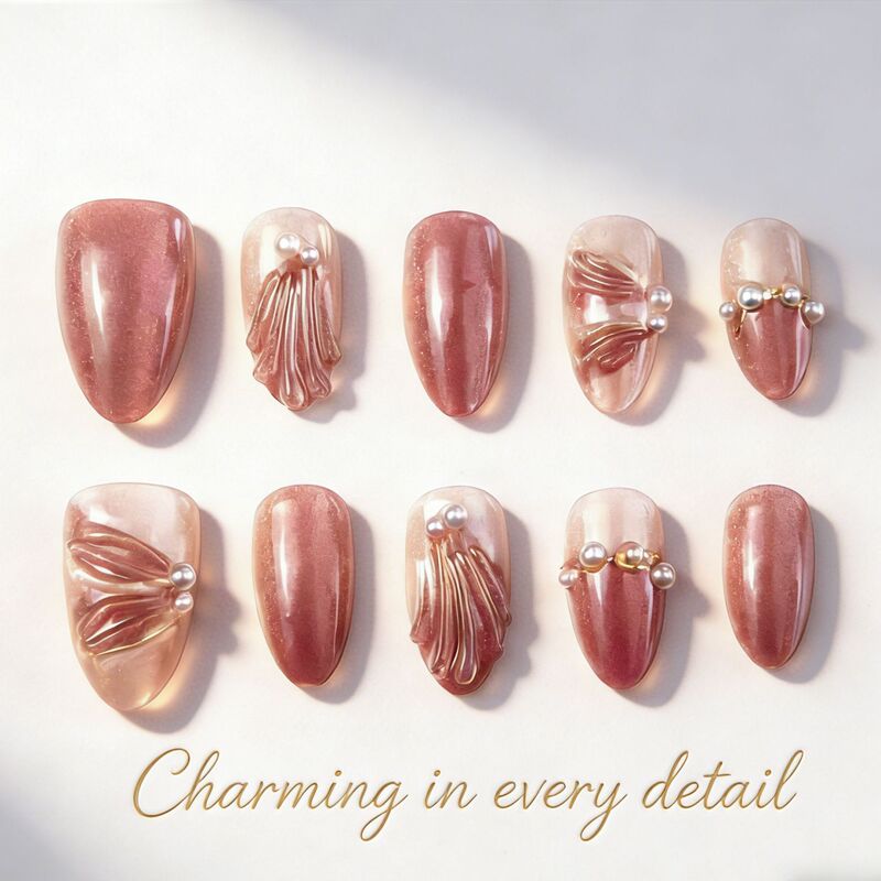 Cat-eye manicure press-on nails, high-end pearl 3D embossed nail stickers, press-on fake nails, cross-border foreign trade model Cat-eye manicure press-on nails, high-end pearl 3D embossed nail stickers, press-on fake nails, cross-border foreign trade model