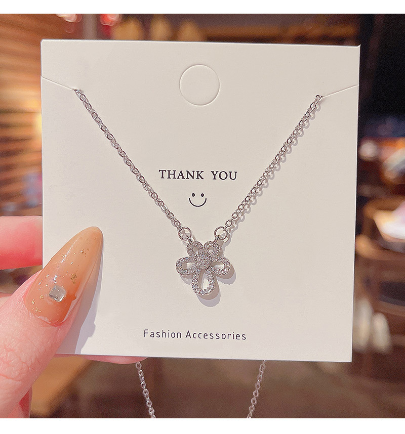 fashion full diamond flower pendant necklace simple titanium steel clavicle chain