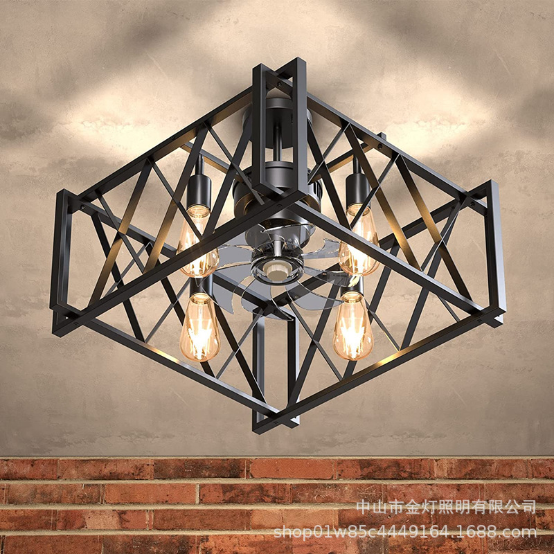 Cross-Border Smart Graffiti Amazon American Country Living Room Dining Room Iron Chandelier Creative Industrial Style Fan Light