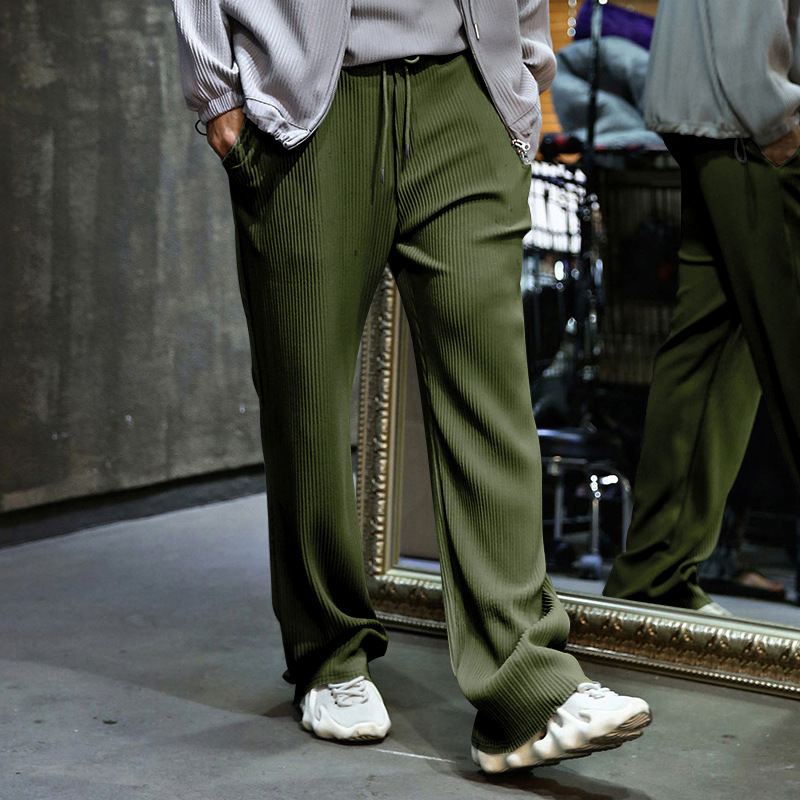 2024 Spring and Autumn Men's Casual Loose Straight Tube with Hanging Stripes High Waist Wide Leg Pants_voghion.com