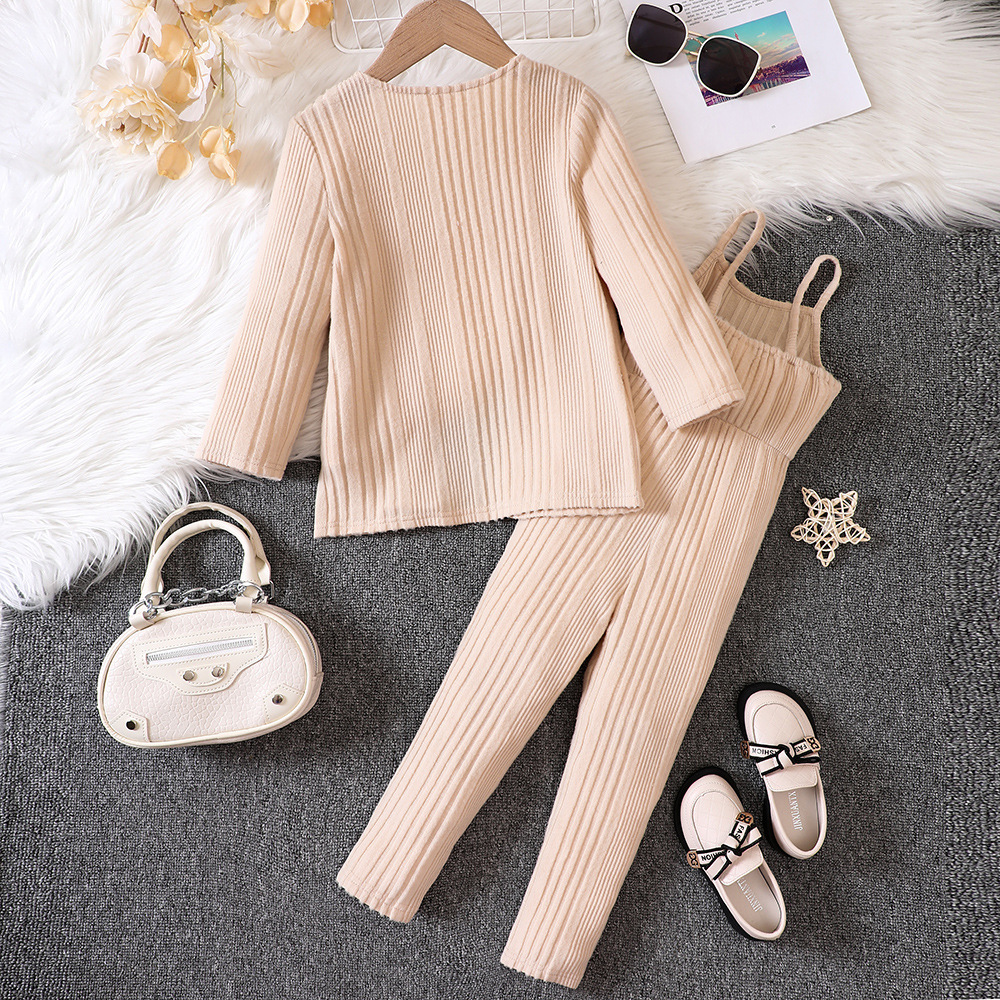 EW Kinderkleidung neue Produkte für Mädchen im Herbst und Winter, gestrickter Overall mit Streifenmuster, Strickjacke TZ887-C_voghion.com