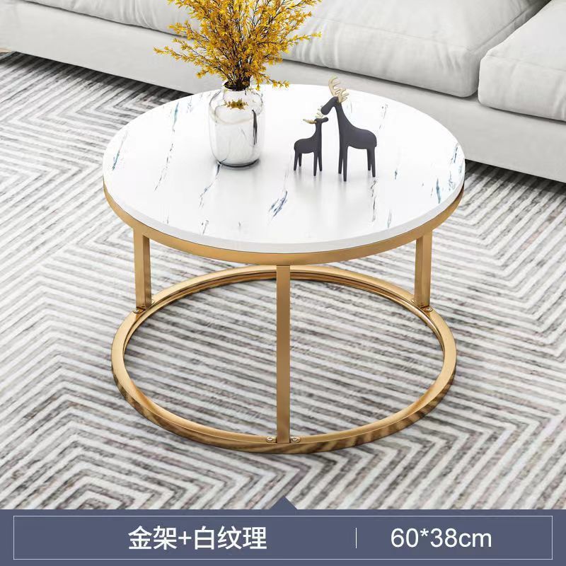 Mesa de té lujosa moderna pequeña sala de estar mesa redonda simple de mármol italiano creativo mesa de té de hierro forjado