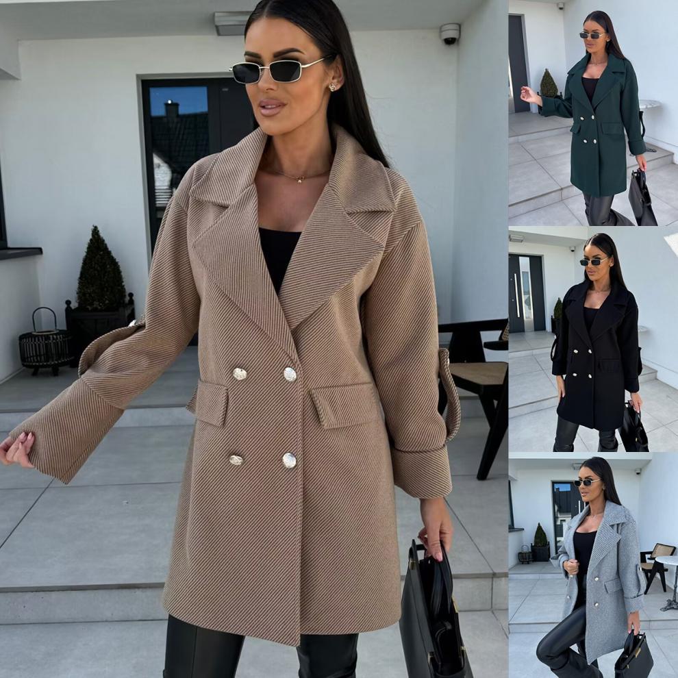 Women's Clothing New solid color H type suit collar woolen coat_voghion.com