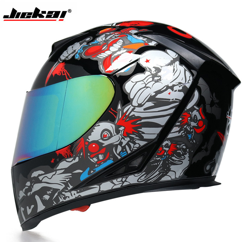 Jiekai casco de bicicleta de coche eléctrico casco completo de hombres y mujeres personalidad de la cubierta completa Four Seasons doble lente cálida tapa antiniebla