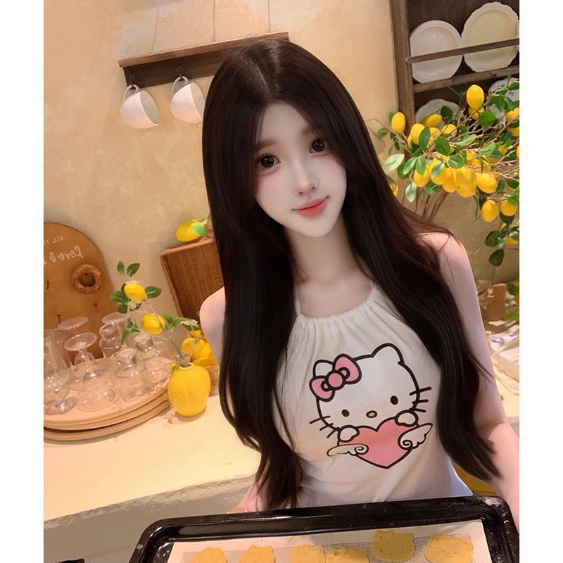 Cute Girl Kitty Halter Neck Tie-Up Tank Top 2025 Autumn New Sweet Style Inner Wear and Outer Wear Camisole