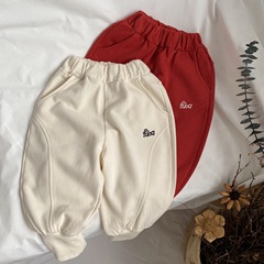 GL-kids韓版春季新品兒童拼塊刺繡飛鼠褲 男女寶運動休閒束口長褲